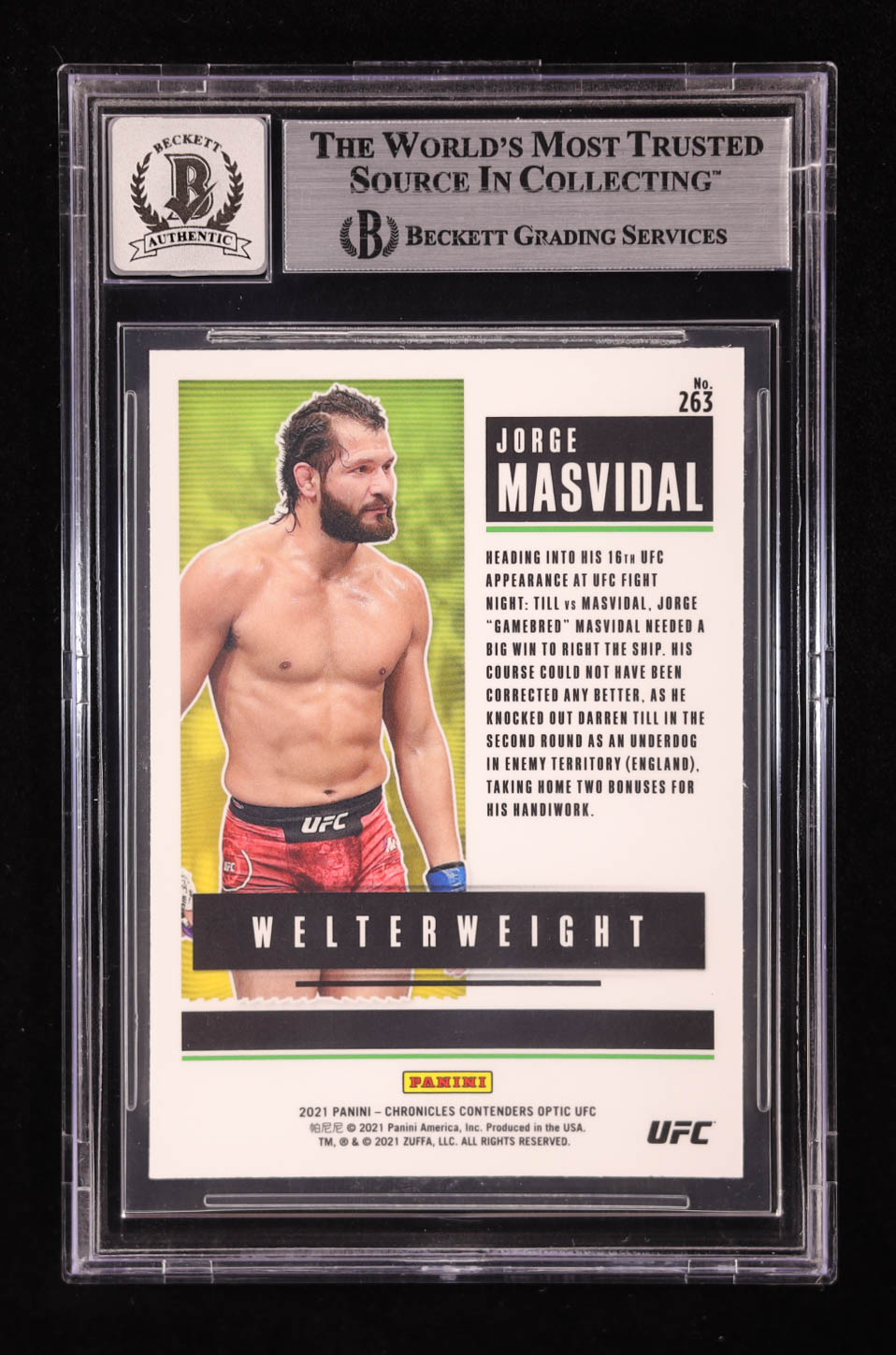 Jorge Masvidal Signed 2021 Panini Contenders Optic Season Ticket UFC #263 (BGS | Auto 10) at PristineAuction.com Jorge Masvidal Signed 2021 Panini Contenders Optic Season Ticket UFC #263 (BGS | Auto 10) at PristineAuction.com