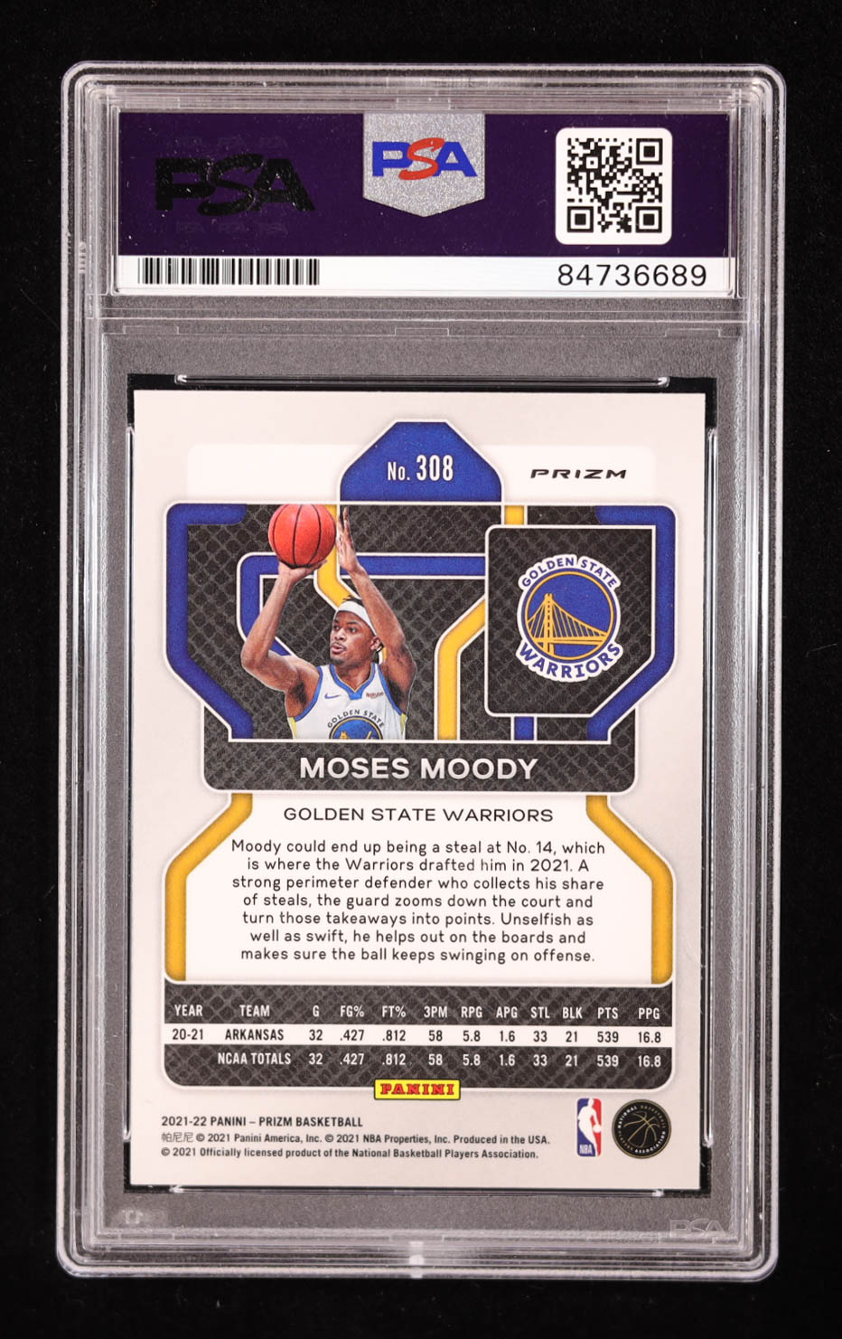 Moses Moody Signed 2021-22 Panini Prizm Purple #308 RC (PSA | Auto 10) at PristineAuction.com Moses Moody Signed 2021-22 Panini Prizm Purple #308 RC (PSA | Auto 10) at PristineAuction.com