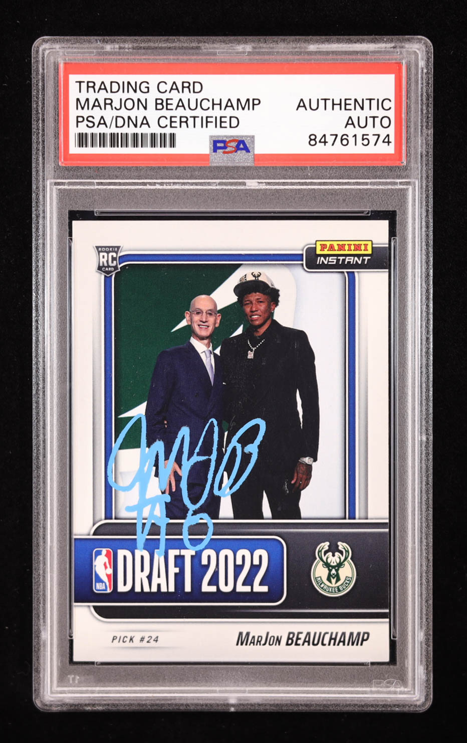 MarJon Beauchamp Signed 2022-23 Panini Instant Draft Night #DN20 RC (PSA) at PristineAuction.com MarJon Beauchamp Signed 2022-23 Panini Instant Draft Night #DN20 RC (PSA) at PristineAuction.com