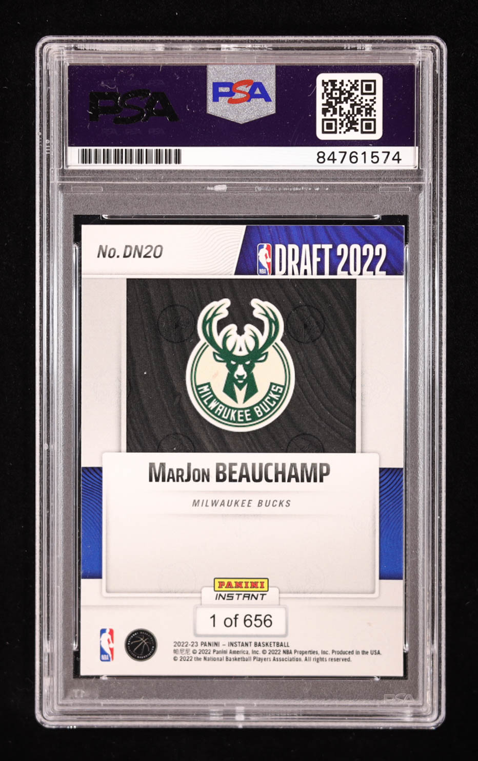 MarJon Beauchamp Signed 2022-23 Panini Instant Draft Night #DN20 RC (PSA) at PristineAuction.com MarJon Beauchamp Signed 2022-23 Panini Instant Draft Night #DN20 RC (PSA) at PristineAuction.com