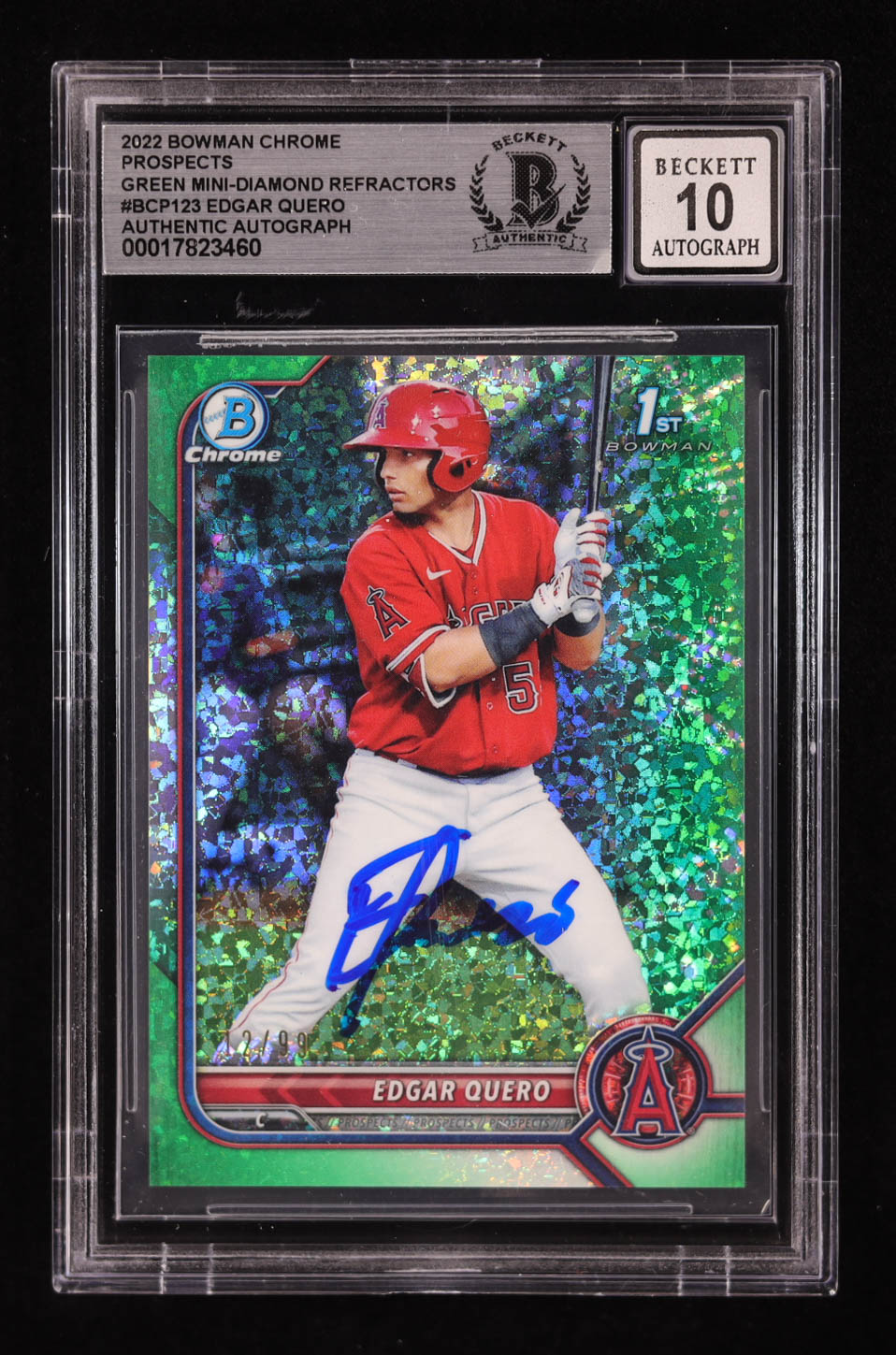 Edgar Quero Signed 2022 Bowman Chrome Prospects Green Mini-Diamond Refractors #BCP123 #12/99 RC (BGS | Auto 10) at PristineAuction.com Edgar Quero Signed 2022 Bowman Chrome Prospects Green Mini-Diamond Refractors #BCP123 #12/99 RC (BGS | Auto 10) at PristineAuction.com