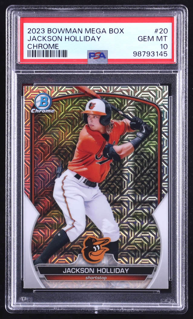 Jackson Holliday 2023 Bowman Chrome Mega Box Prospects #BCP20 RC (PSA 10) at PristineAuction.com Jackson Holliday 2023 Bowman Chrome Mega Box Prospects #BCP20 RC (PSA 10) at PristineAuction.com