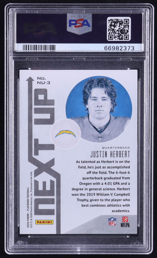Justin Herbert 2020 Panini Playbook Next Up #NU3 RC (PSA 10) at PristineAuction.com Justin Herbert 2020 Panini Playbook Next Up #NU3 RC (PSA 10) at PristineAuction.com