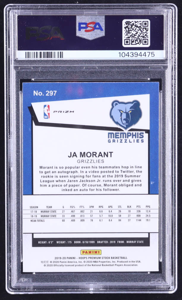 Ja Morant 2019-20 Hoops Premium Stock Silver Scope #297 RC (PSA 10) at PristineAuction.com Ja Morant 2019-20 Hoops Premium Stock Silver Scope #297 RC (PSA 10) at PristineAuction.com