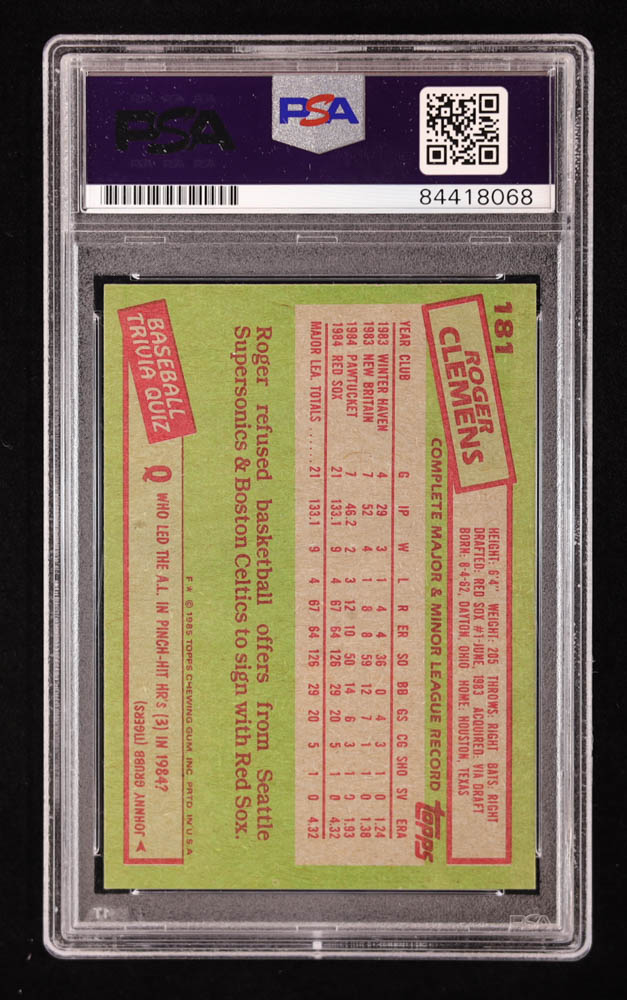 Roger Clemens Signed 1985 Topps #181 (PSA | Autograph Graded 10) at PristineAuction.com Roger Clemens Signed 1985 Topps #181 (PSA | Autograph Graded 10) at PristineAuction.com