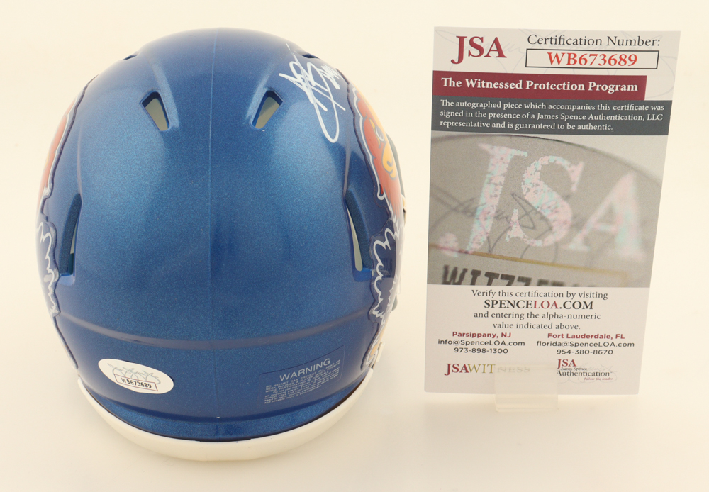 Austin Booker Signed Kansas Jayhawks Speed Mini Helmet (JSA) at PristineAuction.com Austin Booker Signed Kansas Jayhawks Speed Mini Helmet (JSA) at PristineAuction.com