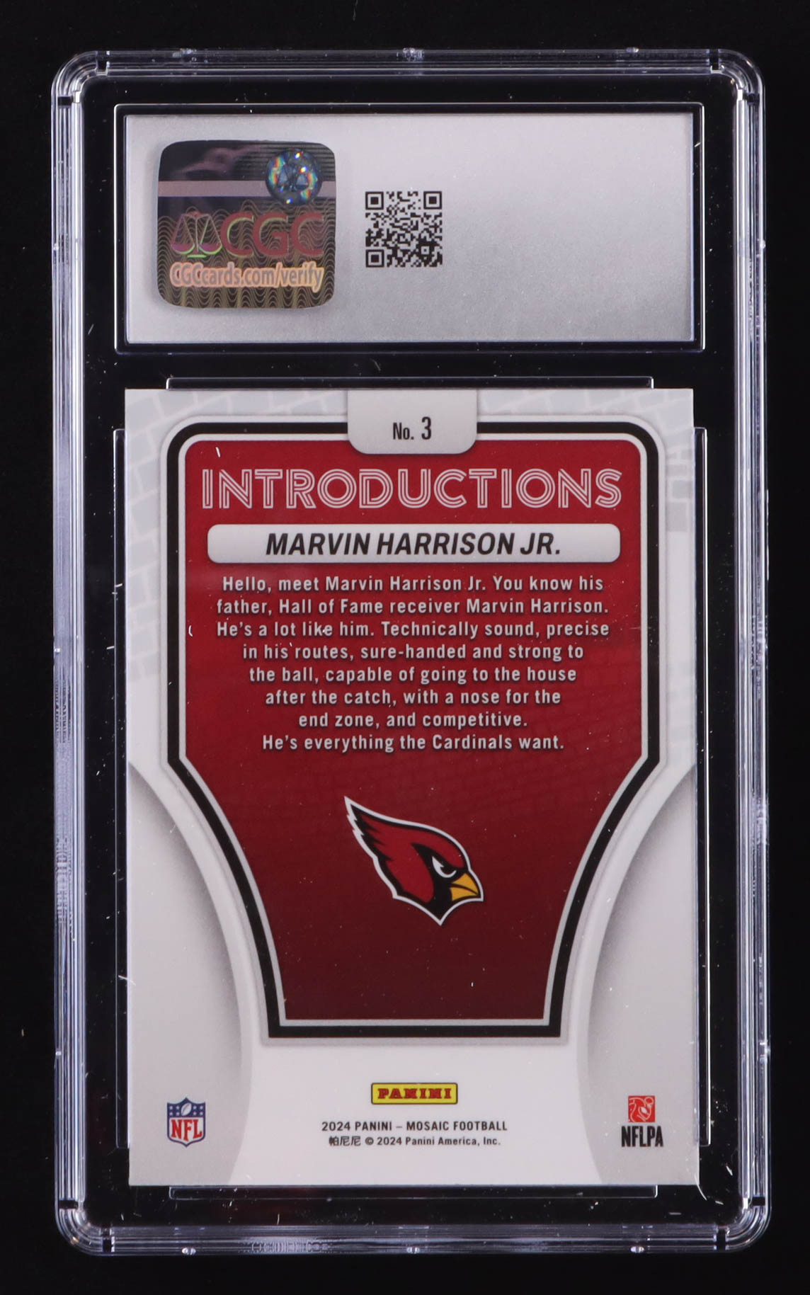 Marvin Harrison Jr. 2024 Panini Mosaic Introductions #3 RC (CGC 9) at PristineAuction.com Marvin Harrison Jr. 2024 Panini Mosaic Introductions #3 RC (CGC 9) at PristineAuction.com