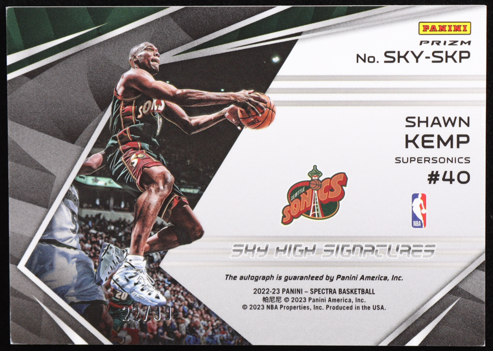 Shawn Kemp 2022-23 Panini Spectra Sky High Signatures #25 #22/99 at PristineAuction.com Shawn Kemp 2022-23 Panini Spectra Sky High Signatures #25 #22/99 at PristineAuction.com