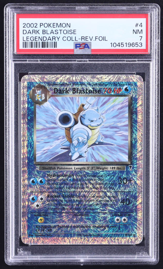 Dark Blastoise Pokemon 2002 Legendary Collection #4 Reverse Foil (PSA 7) at PristineAuction.com Dark Blastoise Pokemon 2002 Legendary Collection #4 Reverse Foil (PSA 7) at PristineAuction.com