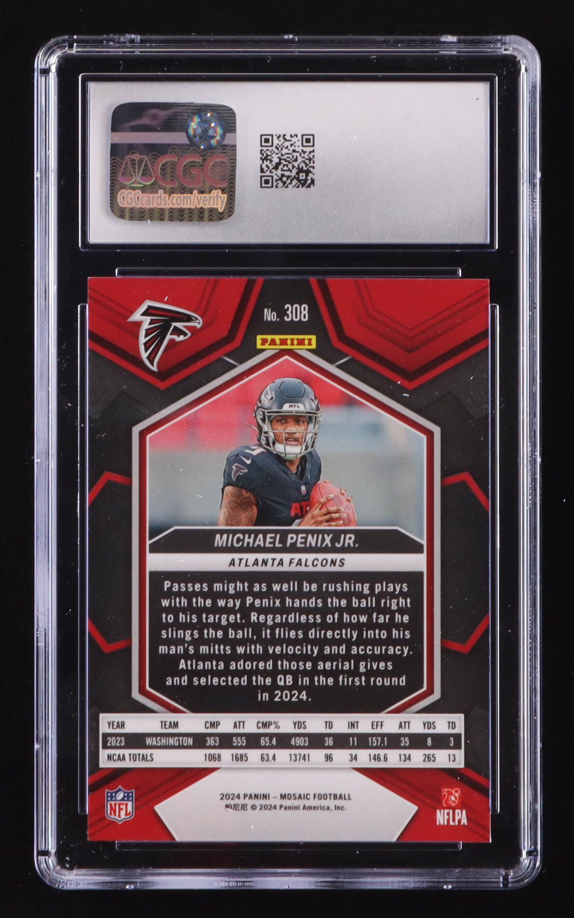 Michael Penix Jr. 2024 Panini Mosaic #308 RC (CGC 9) at PristineAuction.com Michael Penix Jr. 2024 Panini Mosaic #308 RC (CGC 9) at PristineAuction.com