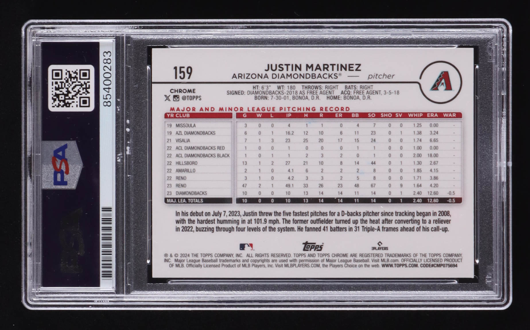 Justin Martinez Signed 2024 Topps Chrome #159 RC (PSA) at PristineAuction.com Justin Martinez Signed 2024 Topps Chrome #159 RC (PSA) at PristineAuction.com