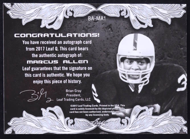 Marcus Allen 2017 LeafQ Autograph #BA-MA1 at PristineAuction.com Marcus Allen 2017 LeafQ Autograph #BA-MA1 at PristineAuction.com