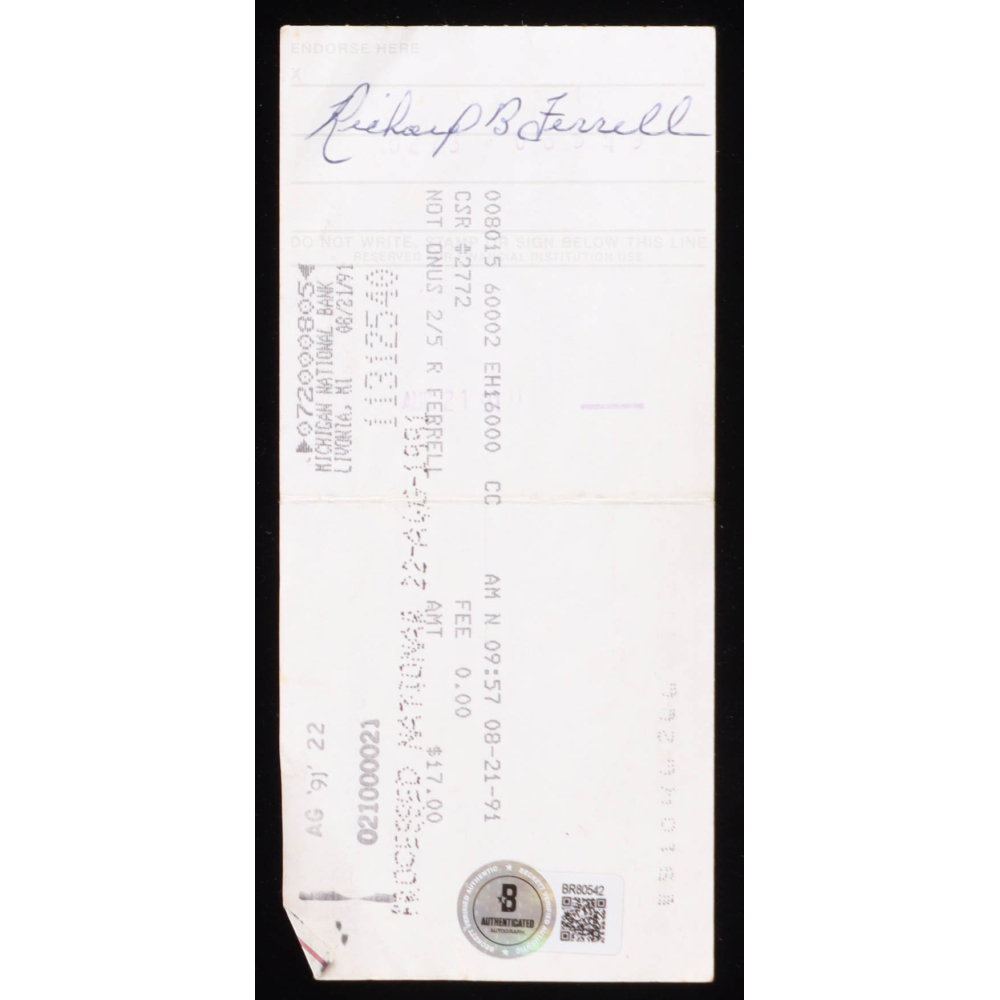 Richard "Rick" Ferrell Signed 1991 Personal Check (Beckett) at PristineAuction.com