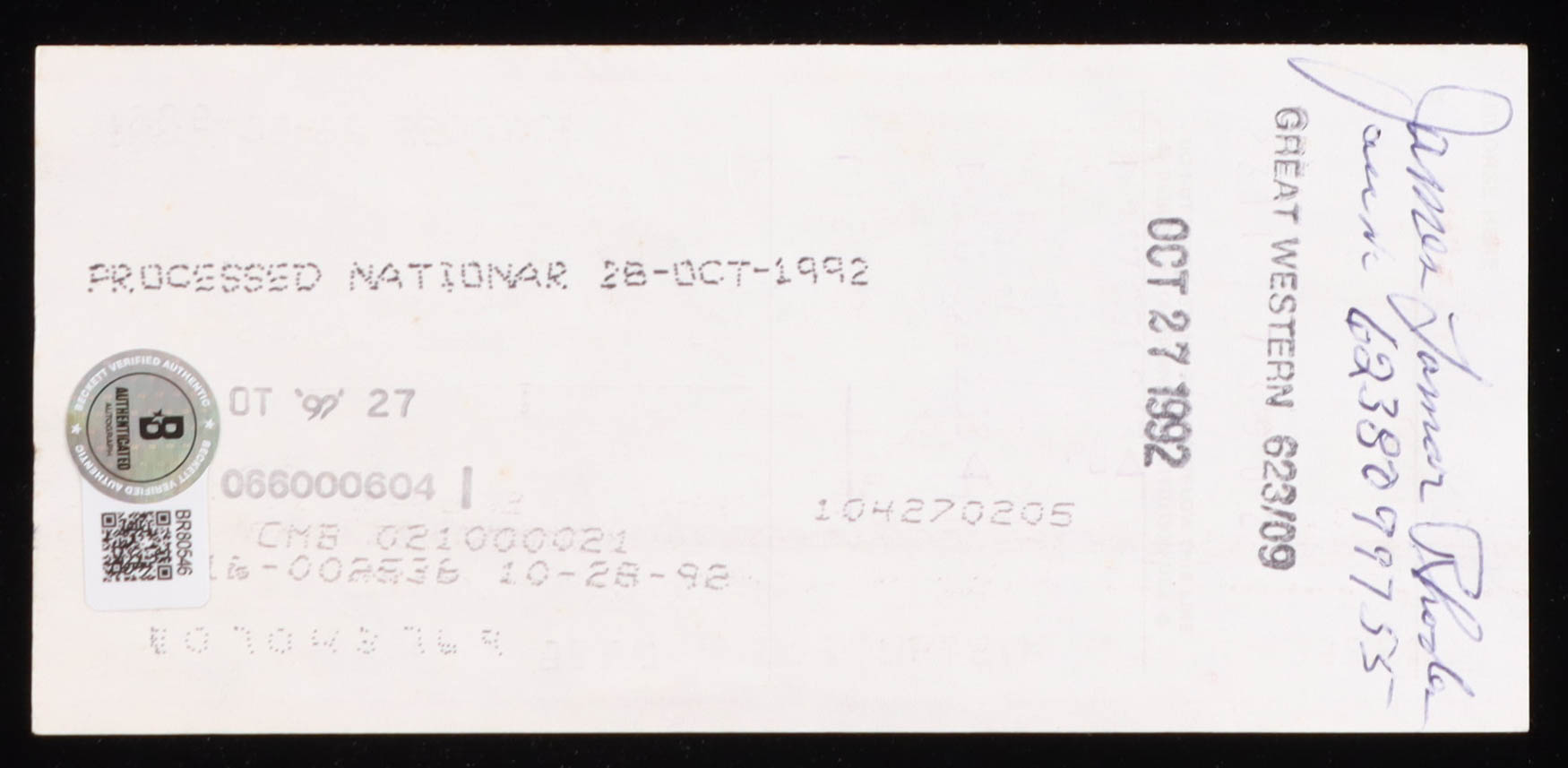 James Lamar "Dusty" Rhodes Signed 1992 Business Check (Beckett) at PristineAuction.com James Lamar "Dusty" Rhodes Signed 1992 Business Check (Beckett) at PristineAuction.com