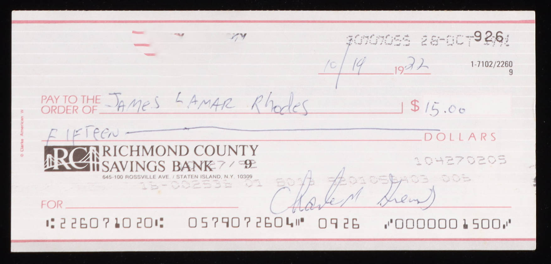 James Lamar "Dusty" Rhodes Signed 1992 Business Check (Beckett) at PristineAuction.com James Lamar "Dusty" Rhodes Signed 1992 Business Check (Beckett) at PristineAuction.com