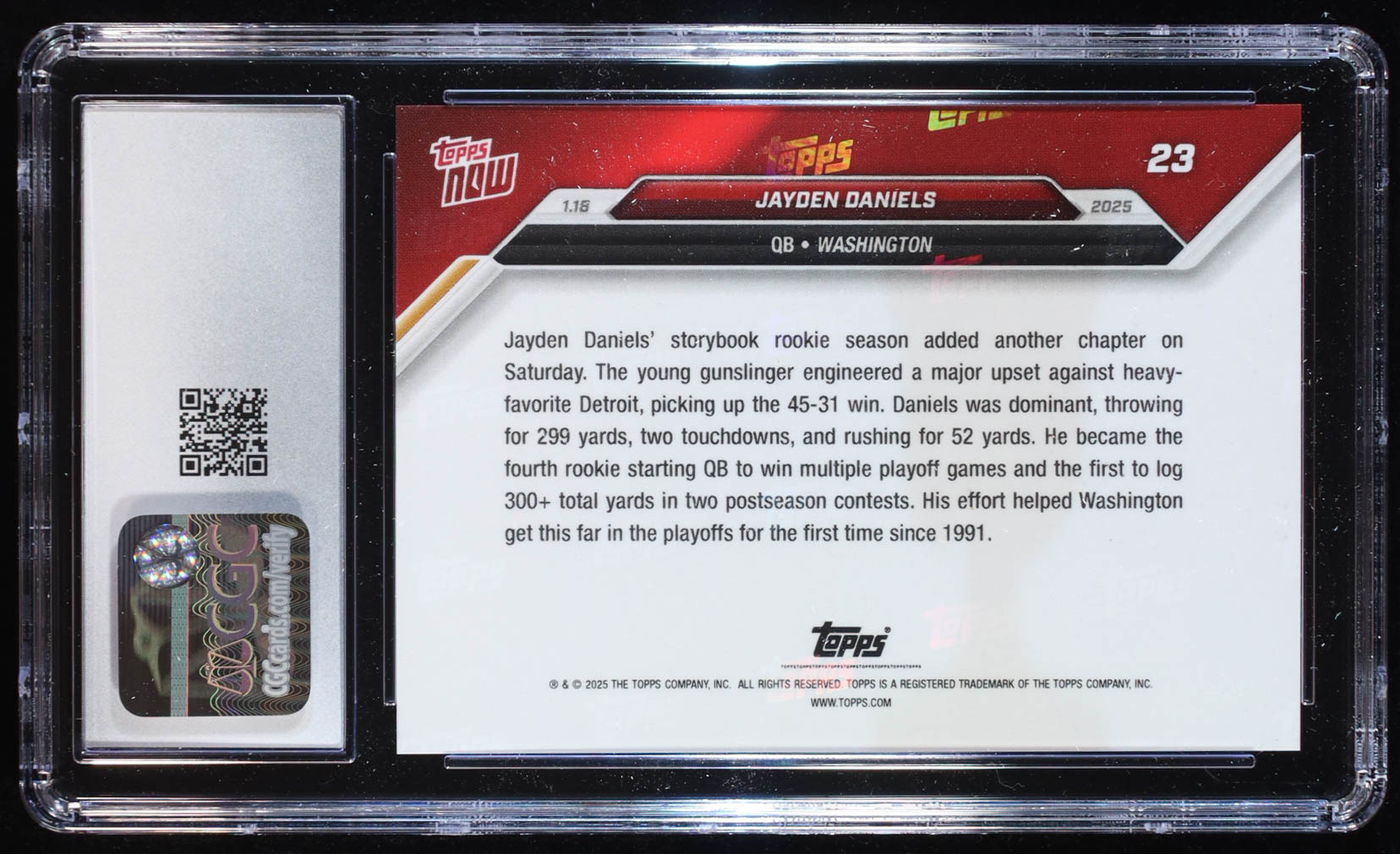 Jayden Daniels 2025 Topps Now #23 RC (CGC Gem Mint 10) at PristineAuction.com Jayden Daniels 2025 Topps Now #23 RC (CGC Gem Mint 10) at PristineAuction.com