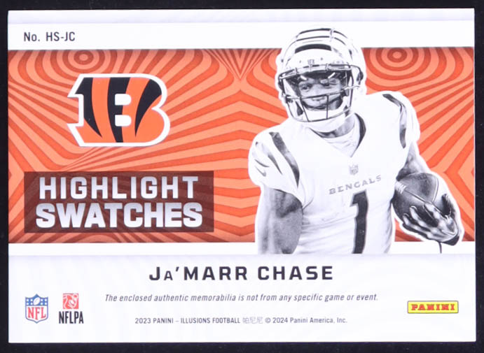 Ja'Marr Chase 2023 Panini Illusions Highlight Swatches Red #HSJC #107/199 at PristineAuction.com Ja'Marr Chase 2023 Panini Illusions Highlight Swatches Red #HSJC #107/199 at PristineAuction.com