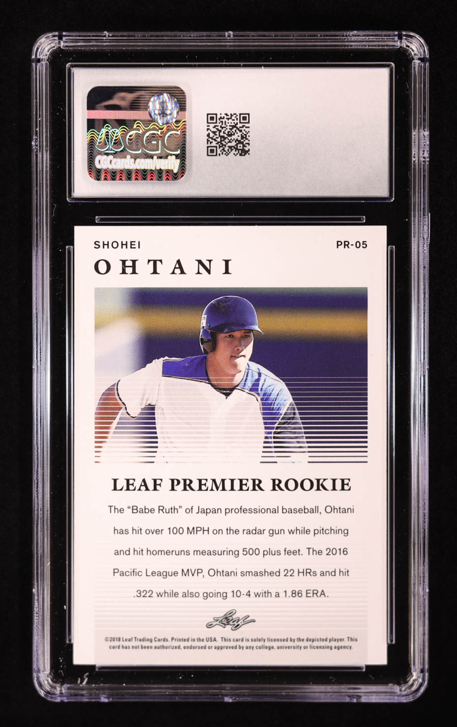 Shohei Ohtani 2018 Leaf Premier Rookies #PR05 RC (CGC 10) at PristineAuction.com Shohei Ohtani 2018 Leaf Premier Rookies #PR05 RC (CGC 10) at PristineAuction.com