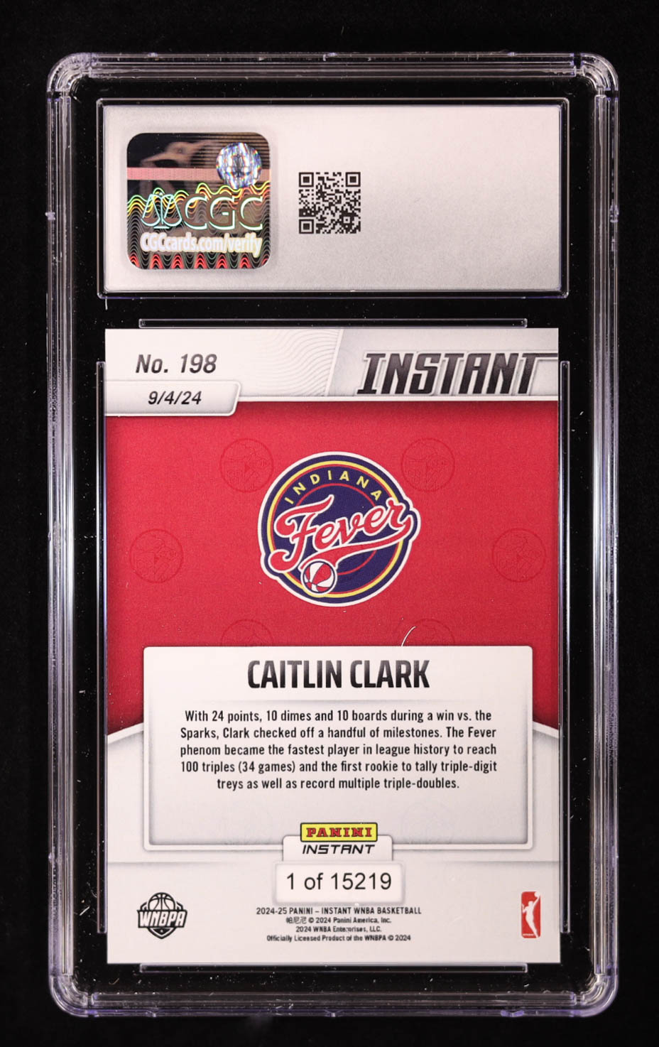 Caitlin Clark 2024-25 Panini Instant WNBA #198 RC (CGC 10) at PristineAuction.com Caitlin Clark 2024-25 Panini Instant WNBA #198 RC (CGC 10) at PristineAuction.com