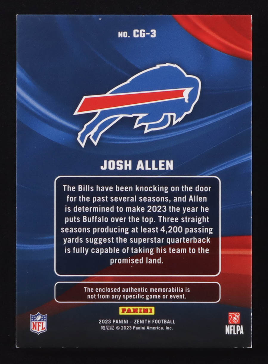 Josh Allen 2023 Zenith Color Guard Jerseys #CG3 at PristineAuction.com Josh Allen 2023 Zenith Color Guard Jerseys #CG3 at PristineAuction.com