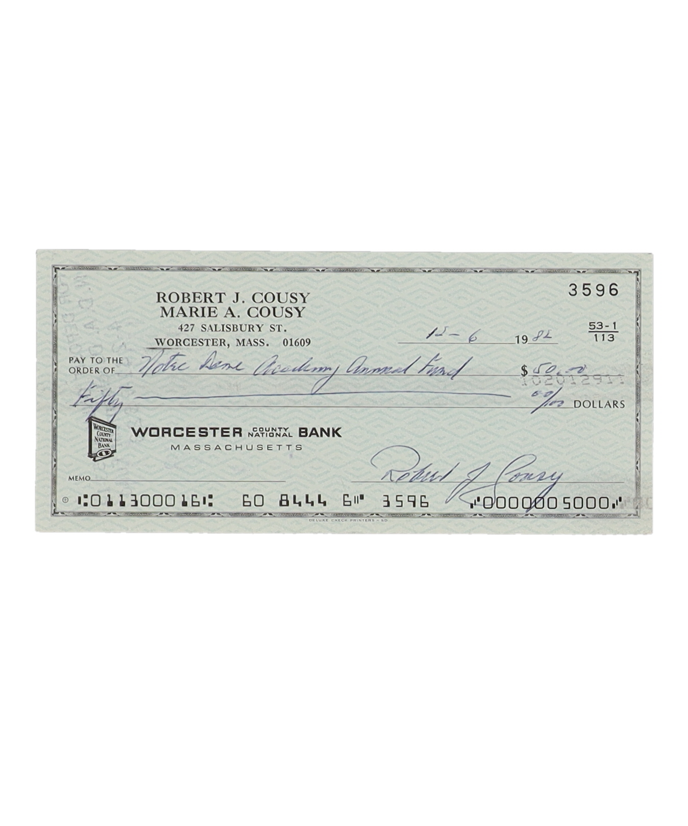 Robert "Bob" Cousy Signed 1986 Personal Check with 8x10 Photo (Beckett) at PristineAuction.com Robert "Bob" Cousy Signed 1986 Personal Check with 8x10 Photo (Beckett) at PristineAuction.com