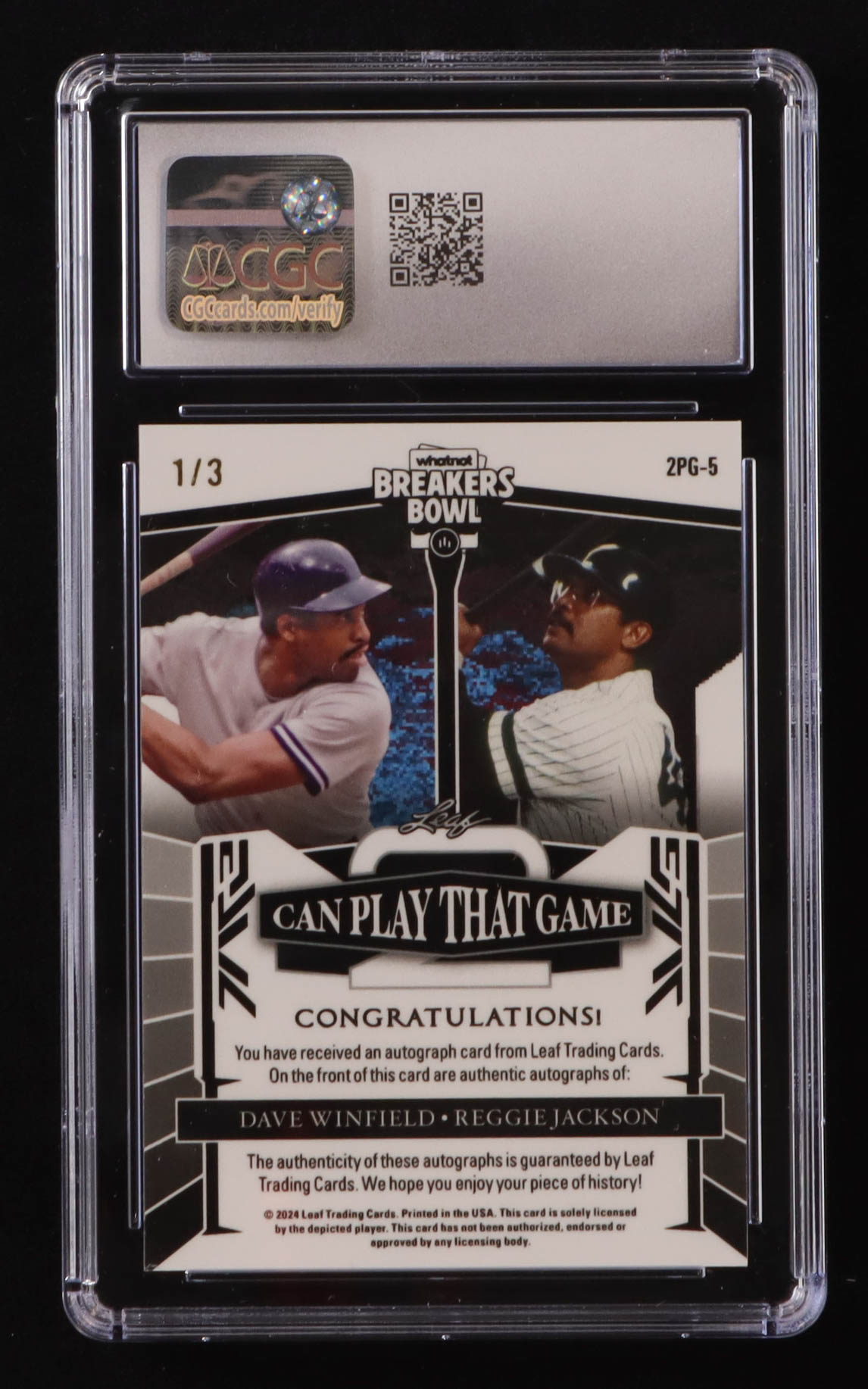 Dave Winfield / Reggie Jackson 2024 Leaf Wahtnot Breakers Bowl 2 Can Play That Game Autos Prismatic Blue #2PG-5 #1/3 (CGC 9) at PristineAuction.com Dave Winfield / Reggie Jackson 2024 Leaf Wahtnot Breakers Bowl 2 Can Play That Game Autos Prismatic Blue #2PG-5 #1/3 (CGC 9) at PristineAuction.com