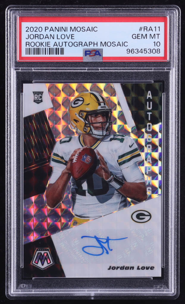 Jordan Love 2020 Panini Mosaic Rookie Autographs Mosaic #11 RC (PSA 10) at PristineAuction.com Jordan Love 2020 Panini Mosaic Rookie Autographs Mosaic #11 RC (PSA 10) at PristineAuction.com