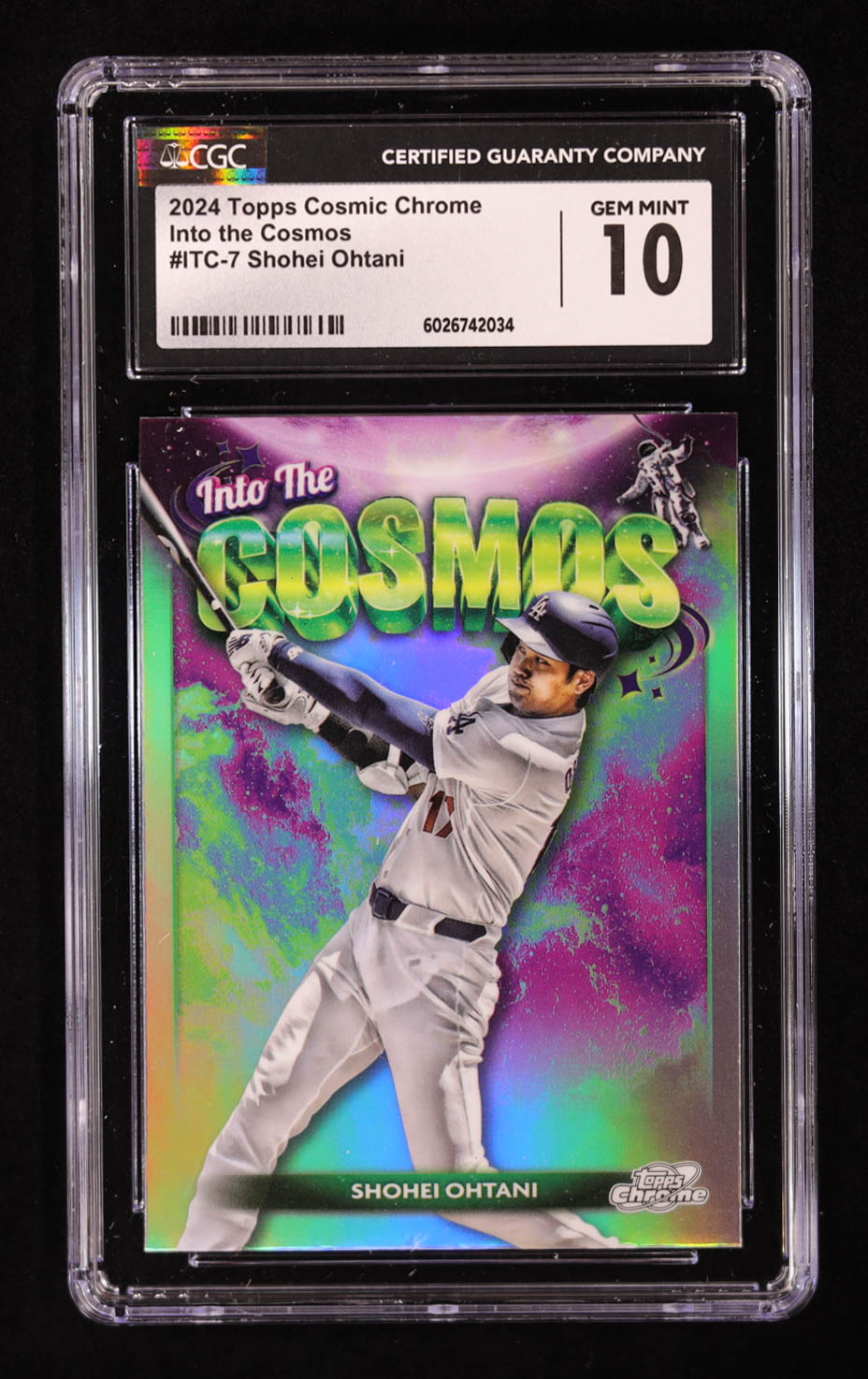Shohei Ohtani 2024 Topps Cosmic Chrome Into the Cosmos #ITC7 (CGC 10) at PristineAuction.com Shohei Ohtani 2024 Topps Cosmic Chrome Into the Cosmos #ITC7 (CGC 10) at PristineAuction.com