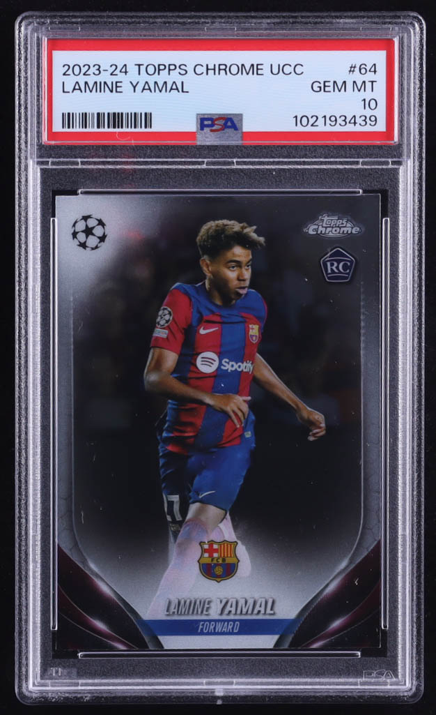 Lamine Yamal 2023-24 Topps Chrome UEFA Club Competitions #64 RC (PSA 10) at PristineAuction.com Lamine Yamal 2023-24 Topps Chrome UEFA Club Competitions #64 RC (PSA 10) at PristineAuction.com