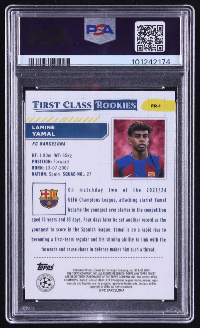 Lamine Yamal 2023-24 Finest UEFA Club Competitions First Class Rookies #FR1 RC (PSA 10) at PristineAuction.com Lamine Yamal 2023-24 Finest UEFA Club Competitions First Class Rookies #FR1 RC (PSA 10) at PristineAuction.com