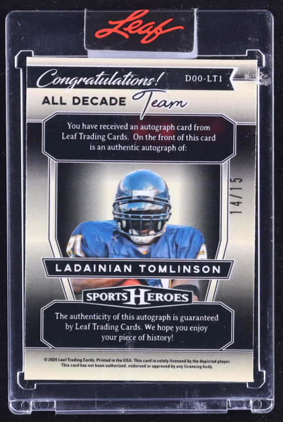 Ladainian Tomlinson 2025 Leaf Sports Heroes All Decade 2000s Team Cracked Ice Purple #D00LT1 #14/15 at PristineAuction.com Ladainian Tomlinson 2025 Leaf Sports Heroes All Decade 2000s Team Cracked Ice Purple #D00LT1 #14/15 at PristineAuction.com