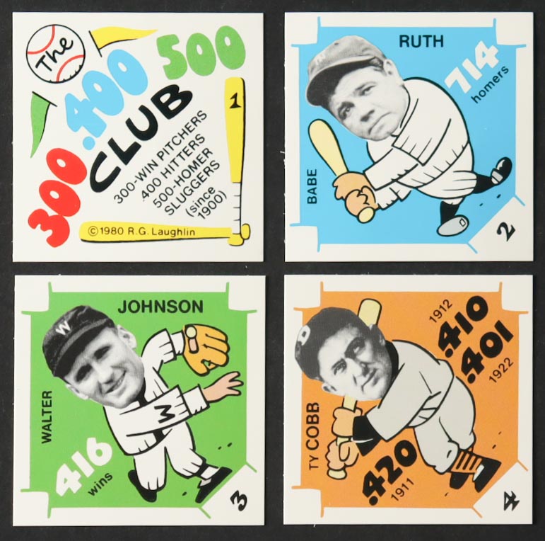1980 R.G. Laughlin 300-400-500 Club Complete Set of (30) Cards with Title #1, Babe Ruth #2, Walter Johnson #3, Ty Cobb #4 at PristineAuction.com 1980 R.G. Laughlin 300-400-500 Club Complete Set of (30) Cards with Title #1, Babe Ruth #2, Walter Johnson #3, Ty Cobb #4 at PristineAuction.com