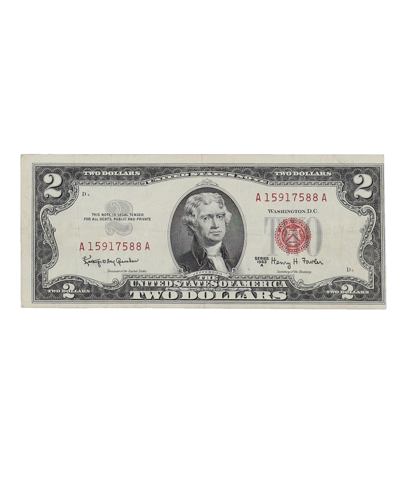 1963-A U.S. $2 Legal Tender Note - Red Seal at PristineAuction.com 1963-A U.S. $2 Legal Tender Note - Red Seal at PristineAuction.com