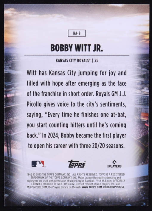 Bobby Witt Jr. 2025 Topps Home Field Advantage #HA8 at PristineAuction.com Bobby Witt Jr. 2025 Topps Home Field Advantage #HA8 at PristineAuction.com