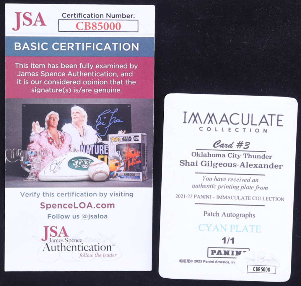Shai Gilgeous-Alexander Signed 2021-22 Immaculate Collection Patch Autographs Printing Cyan Plate #3 #1/1 at PristineAuction.com Shai Gilgeous-Alexander Signed 2021-22 Immaculate Collection Patch Autographs Printing Cyan Plate #3 #1/1 at PristineAuction.com
