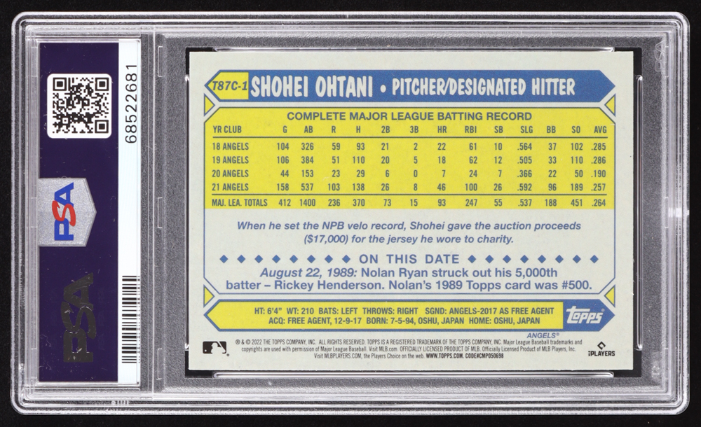 Shohei Ohtani 2022 Topps '87 Topps Silver Pack Chrome #T87C1 (PSA 10) at PristineAuction.com Shohei Ohtani 2022 Topps '87 Topps Silver Pack Chrome #T87C1 (PSA 10) at PristineAuction.com