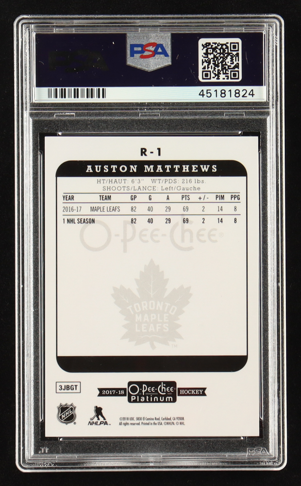 Auston Matthews Signed 2017-18 O-Pee-Chee Platinum Retro #R1 (PSA) at PristineAuction.com Auston Matthews Signed 2017-18 O-Pee-Chee Platinum Retro #R1 (PSA) at PristineAuction.com