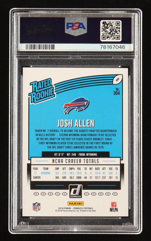 Josh Allen 2018 Donruss #304 RR RC (PSA 9) at PristineAuction.com Josh Allen 2018 Donruss #304 RR RC (PSA 9) at PristineAuction.com
