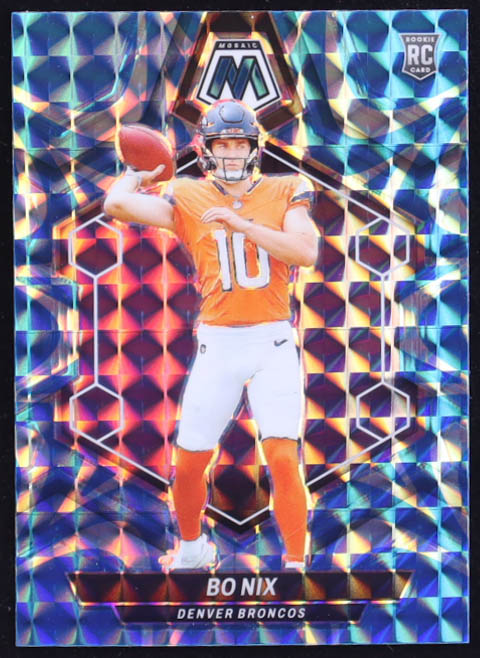 Bo Nix 2024 Panini Mosaic Mosaic Reactive Blue #312 RC at PristineAuction.com Bo Nix 2024 Panini Mosaic Mosaic Reactive Blue #312 RC at PristineAuction.com