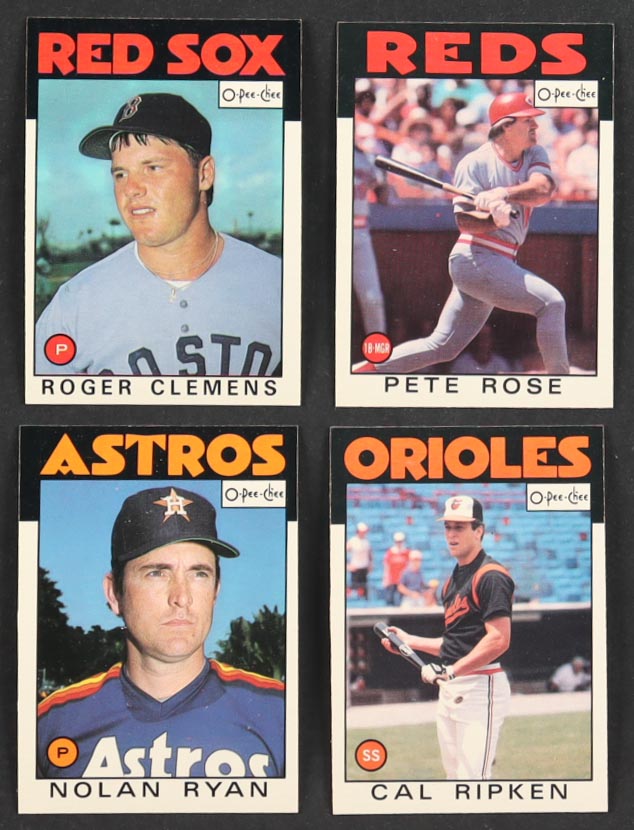 1986 O-Pee-Chee Complete Set of (396) Baseball Cards with Pete Rose #1, Nolan Ryan #100, Cal Ripken #340, Roger Clemens #98 at PristineAuction.com 1986 O-Pee-Chee Complete Set of (396) Baseball Cards with Pete Rose #1, Nolan Ryan #100, Cal Ripken #340, Roger Clemens #98 at PristineAuction.com