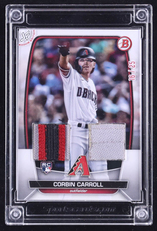 Corbin Carroll 2024-25 Sportscards.com Jersey Fusion Game-Used Swatch #NNO RC #16/25 at PristineAuction.com Corbin Carroll 2024-25 Sportscards.com Jersey Fusion Game-Used Swatch #NNO RC #16/25 at PristineAuction.com