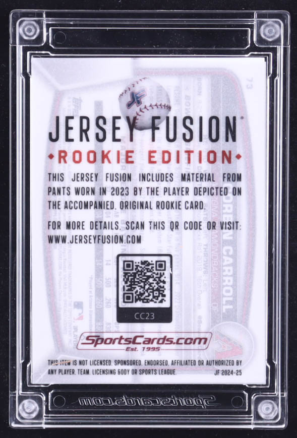 Corbin Carroll 2024-25 Sportscards.com Jersey Fusion Game-Used Swatch #NNO RC #16/25 at PristineAuction.com Corbin Carroll 2024-25 Sportscards.com Jersey Fusion Game-Used Swatch #NNO RC #16/25 at PristineAuction.com