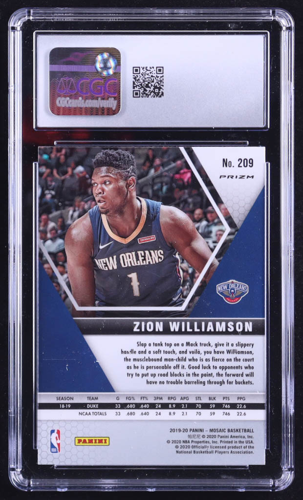 Zion Williamson 2019-20 Panini Mosaic Mosaic Pink Camo #209 RC (CGC 9) at PristineAuction.com Zion Williamson 2019-20 Panini Mosaic Mosaic Pink Camo #209 RC (CGC 9) at PristineAuction.com