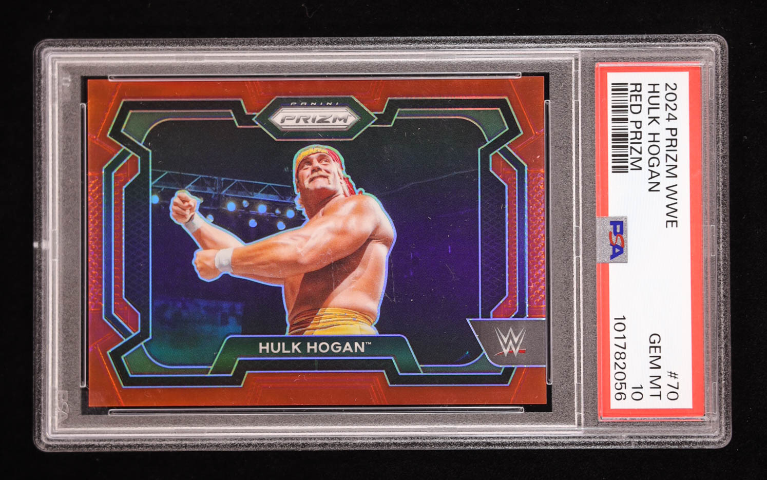 Hulk Hogan 2024 Panini Prizm WWE Prizms Red #70 #058/299 (PSA 10) at PristineAuction.com Hulk Hogan 2024 Panini Prizm WWE Prizms Red #70 #058/299 (PSA 10) at PristineAuction.com