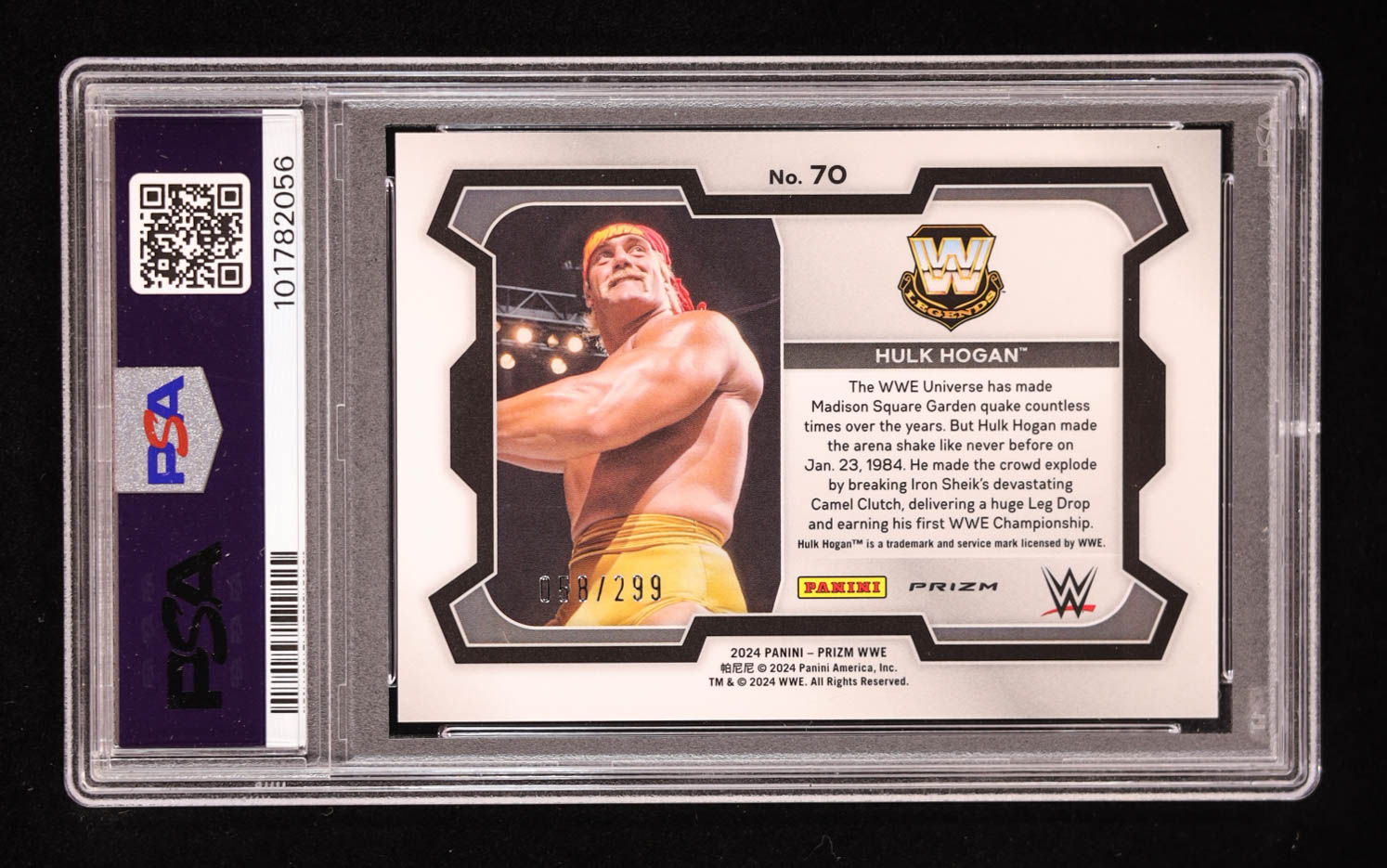 Hulk Hogan 2024 Panini Prizm WWE Prizms Red #70 #058/299 (PSA 10) at PristineAuction.com Hulk Hogan 2024 Panini Prizm WWE Prizms Red #70 #058/299 (PSA 10) at PristineAuction.com