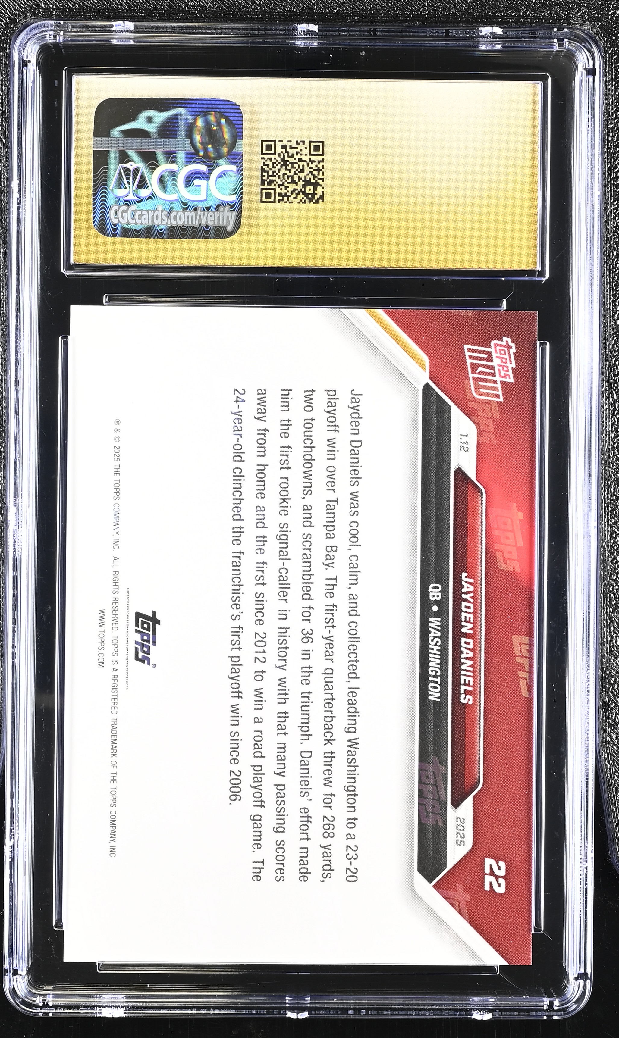 Jayden Daniels 2024 Topps Now #22 RC (CGC 10 | Pristine Black Label) at PristineAuction.com Jayden Daniels 2024 Topps Now #22 RC (CGC 10 | Pristine Black Label) at PristineAuction.com