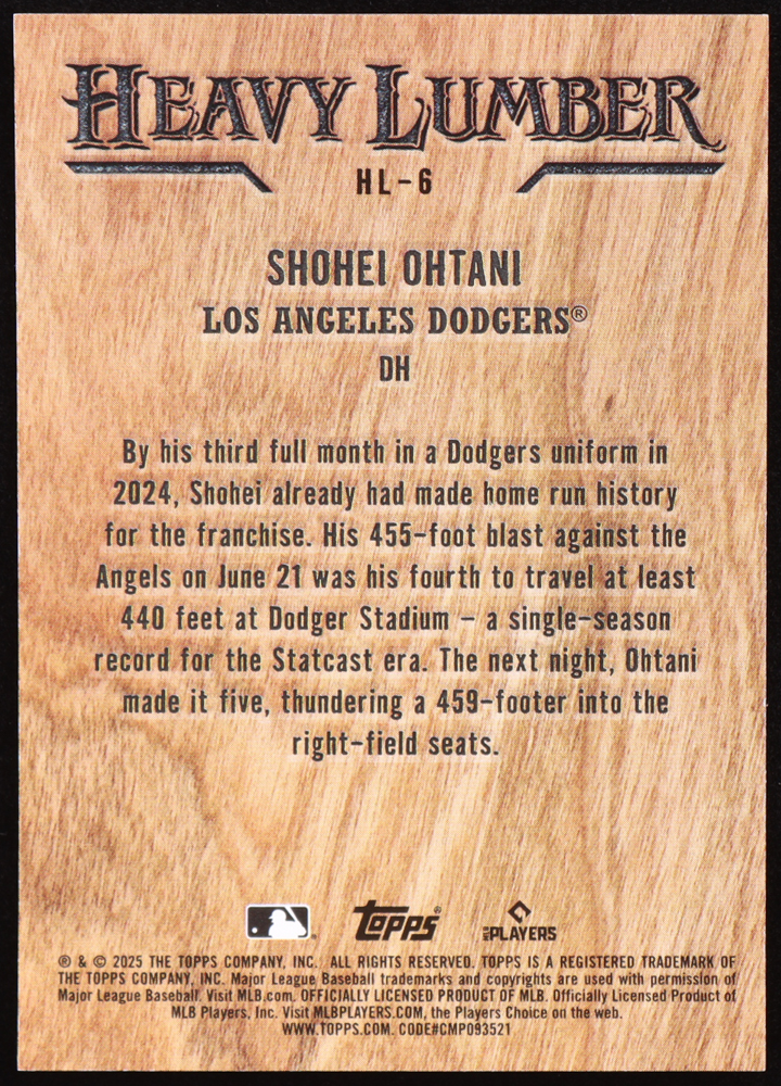 Shohei Ohtani 2025 Topps Heavy Lumber #HL6 at PristineAuction.com Shohei Ohtani 2025 Topps Heavy Lumber #HL6 at PristineAuction.com