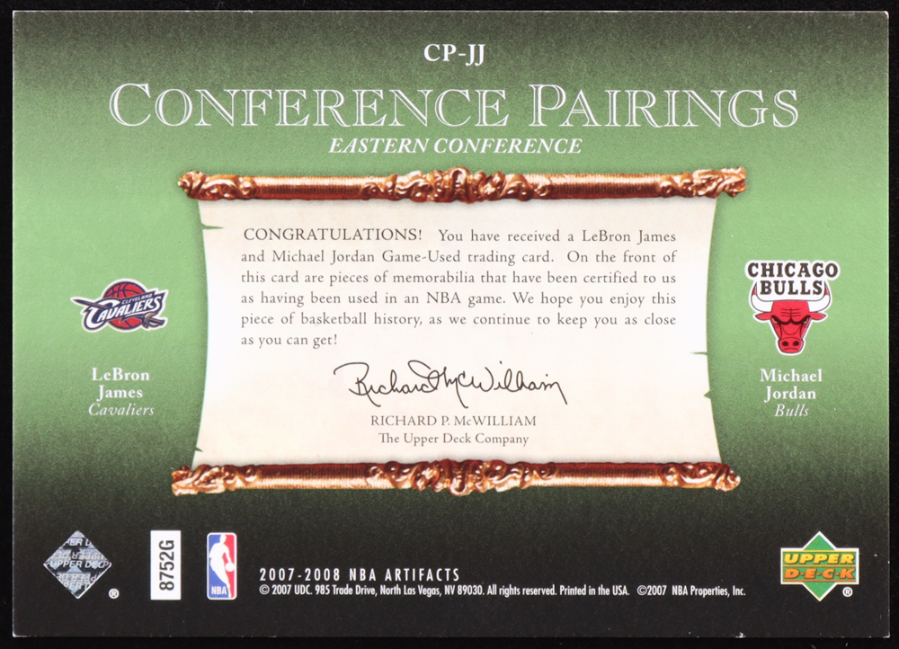 LeBron James / Michael Jordan 2007-08 Artifacts Conference Pairings Green #CPJJ at PristineAuction.com LeBron James / Michael Jordan 2007-08 Artifacts Conference Pairings Green #CPJJ at PristineAuction.com