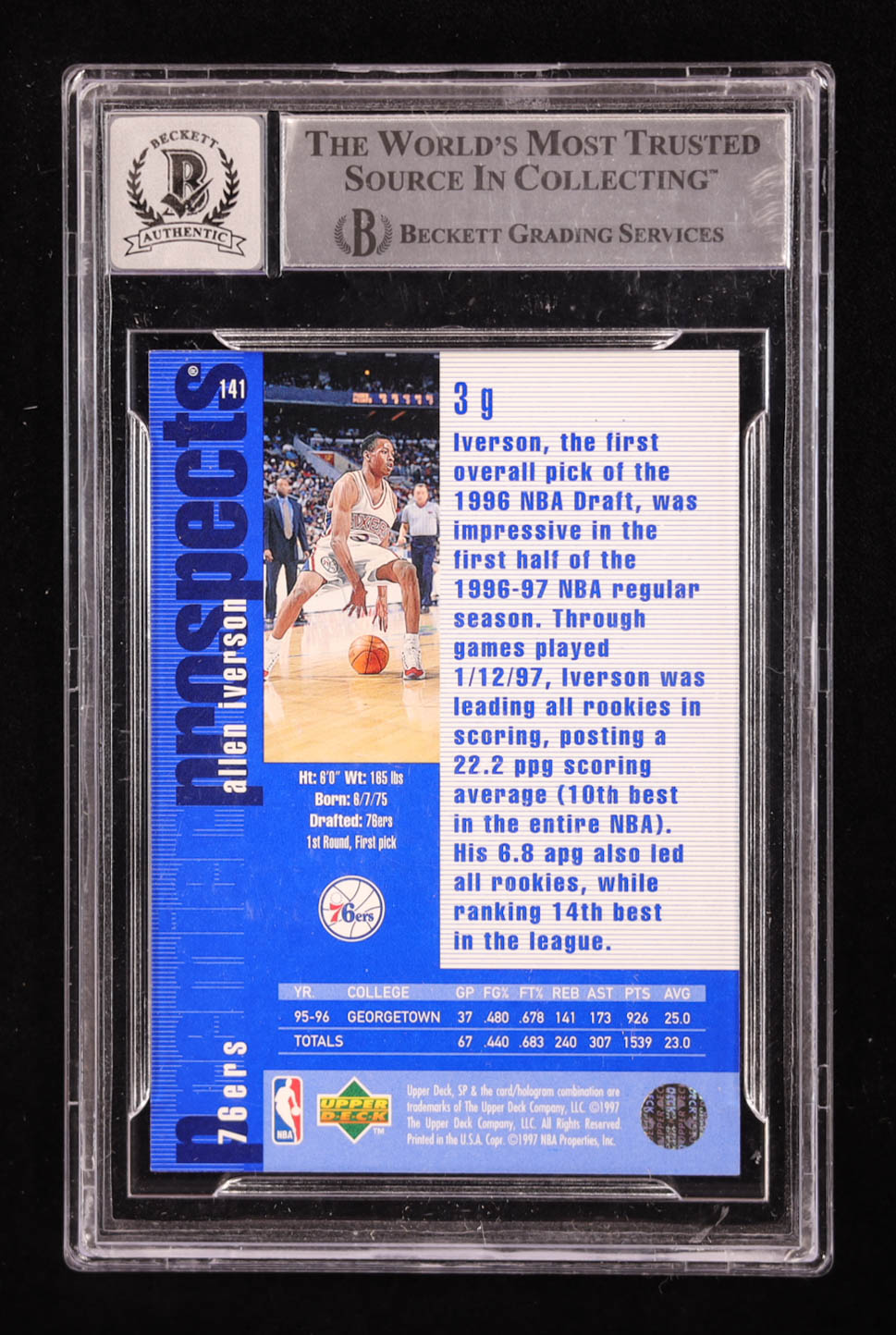 Allen Iverson Signed 1996-97 SP #141 RC (BGS | Autograph Grade 10) at PristineAuction.com Allen Iverson Signed 1996-97 SP #141 RC (BGS | Autograph Grade 10) at PristineAuction.com