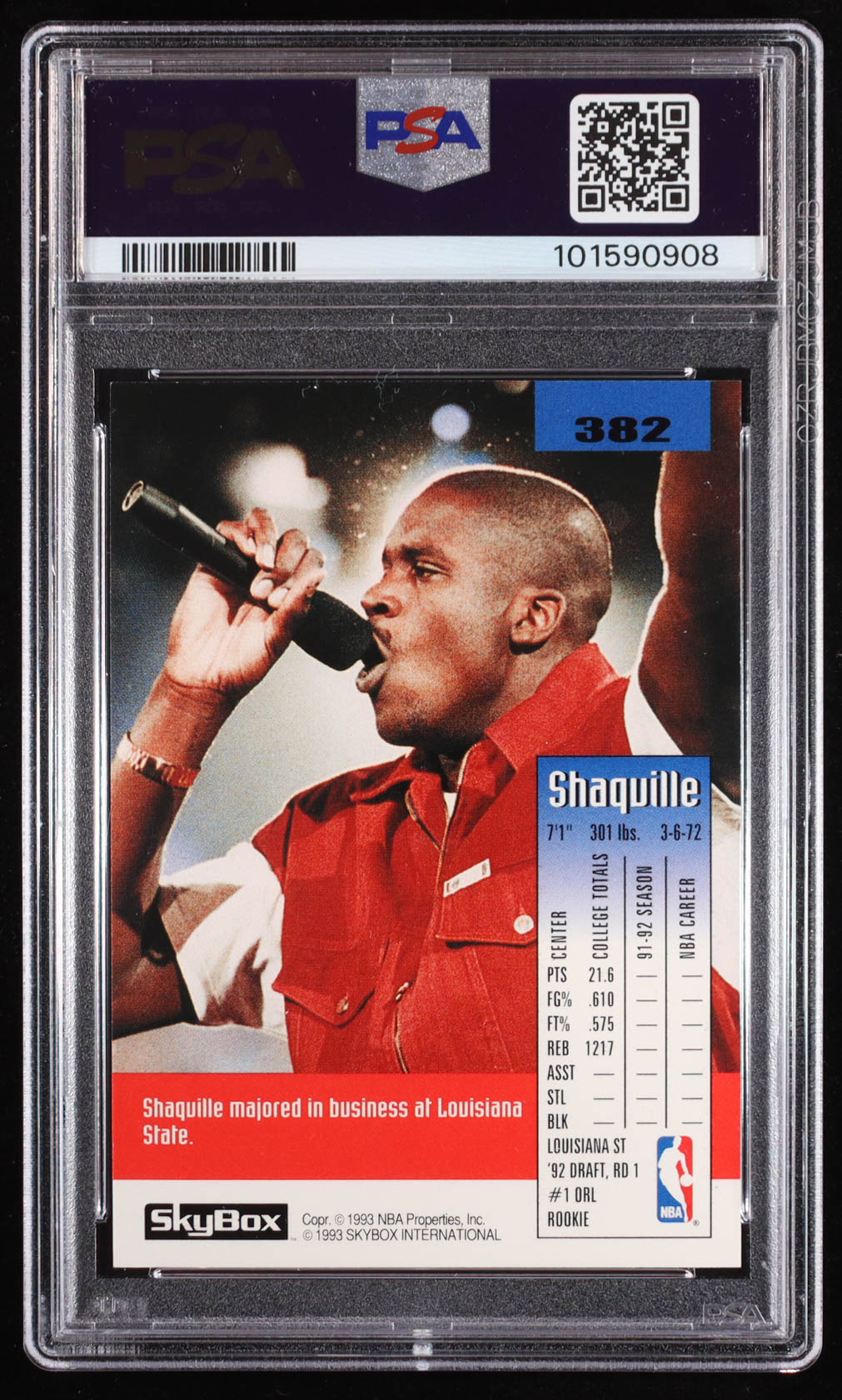Shaquille O'Neal 1992-93 SkyBox #382 SP RC (PSA 9) at PristineAuction.com Shaquille O'Neal 1992-93 SkyBox #382 SP RC (PSA 9) at PristineAuction.com